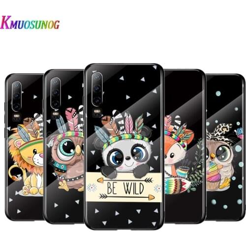 Cute Cartoon Animals For Huawei P40 P30 P20 P10 Pro Plus Lite 5G 2019 Tempered Glass Cover Shell Luxury Phone Case