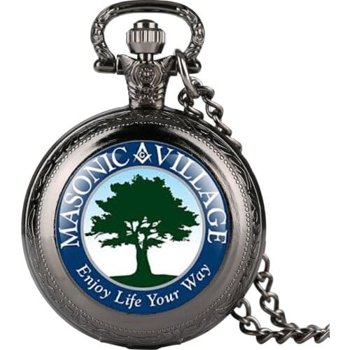 Fashion Mens Jewelry Antique Tree Pattern Quartz Freemasonry Theme White Dial Arabic Numerals Necklace Pocket Watches for Teen