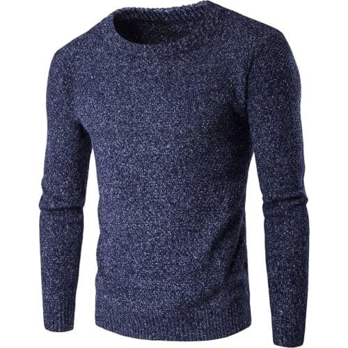Fashion mens Sweater 2019 Autumn Winter mens coarse wool thick warm pullover male slim O-neck Solid color knitting Sweater XXL