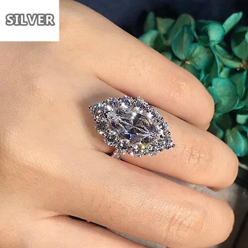 2020 New multi-layer color separation luxury 18k moissanite high-quality zircon group inlaid drop-shaped ladies ring
