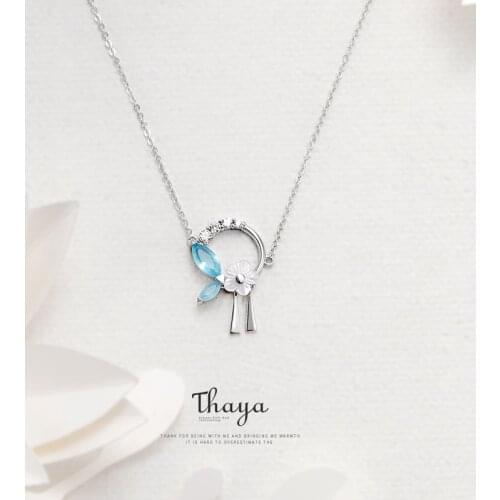 Thaya Flowers and Leaves Tassels Necklace 925 Silver Cubic Zircon Crystal Necklace for Fashion Gift