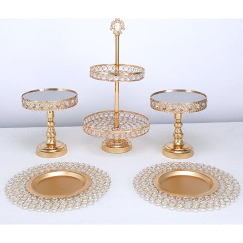 1Pcs 2 Tiers Crystal Cake Stand Round Cupcake Stands Metal Dessert Display Cake Stands