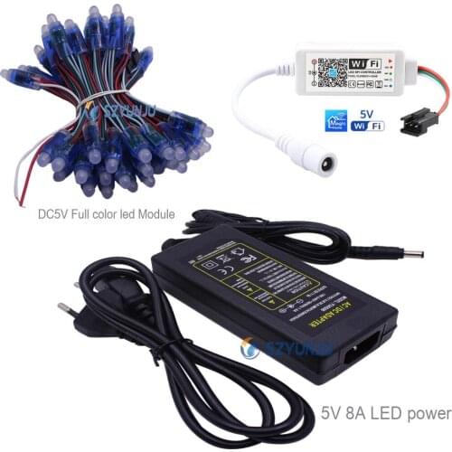 50PCS Full Color IP68 WS2811 IC RGB Full color Pixel LED Module ,DC5V Wifi LED SPI Controller,DC 5V 8A led power Supply Adapte