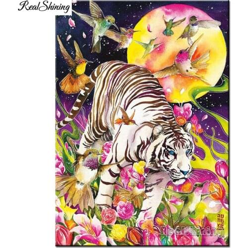 DIY Full Round Square Diamond Painting Animal Tiger Hummingbird Flower 3D Embroidery Cross Stitch Rhinestone Mosaic T182