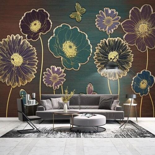 Custom 3D Wallpaper Modern Light Luxury Plant Flower Line Drawing Butterfly Mural Living Room Dining Room Background Wall Fresco