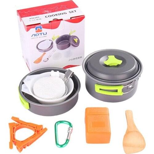 Portable Camping Tableware Cooking Set Outdoor Cookware Pan Pot Bowl Spoon Fork Utensils For Hiking Picnic Travel Wild Campismo