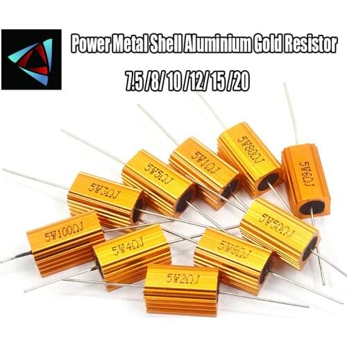 2PCS RX24 5W Aluminium Housed High Power Resistor Metal Shell Heatsink 7.5 8 10 12 15 20 ohm Resistance