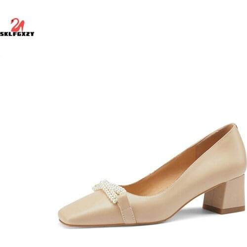 SKLFGXZY European Ms. Dress Shoes Women Genuine Leather Cowhide Womens Shoes Professional Wedding Party Shoes Pumps