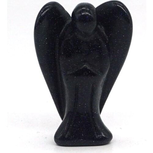 Angel Figurine Miniature Carved Blue Goldstone Sand Healing Statue Crystal Home Decoration Accessories 1.5 Inch