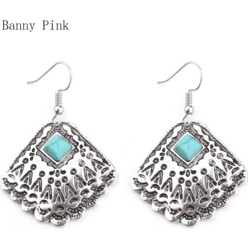 Vintage Alloy Geo Pendant Dangle Earrings Ethnic Synthetic Stone Drop Earrings Fashion Jewelry Bohemia Earrings Pendiente Bijoux