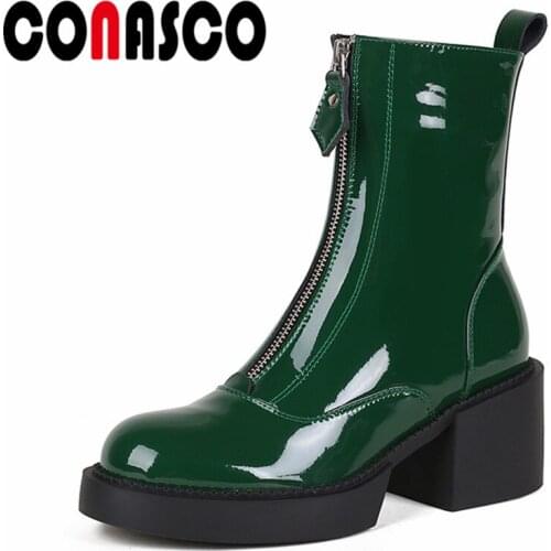 CONASCO 2021 Women Ankle Boots Autumn Winter Warm Genuine Leather Casual Prom Shoes New Arrival Fashion Boots Woman