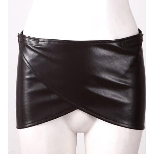 Women PU Leather Mini Skirts Cosplay Japanese Anime Costume Fastening Crisscross Apron Skirt Belt Gothic Skirt Bottoms Clubwear