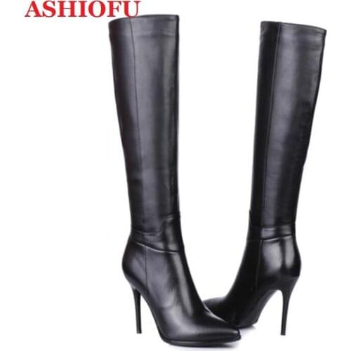ASHIOFU 2020 New Handmade High Heel Boots Pointed-toe Party Club Winter Boots Evening Club The-knee-high Boots Fashion Shoes