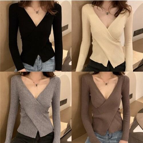 Womens Sweater Springtime Autumn Apricot V Neck Womens Long Sleeve Sweater Comfortable Soft Warm Womens Knitwear Tops