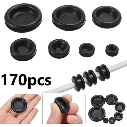 170pcs Car Auto Cable Blanking Rubber Closed Grommets Assorted Box 7mm 9mm 12mm 16mm 19mm 22mm 25mm Diameter Accessories Tool