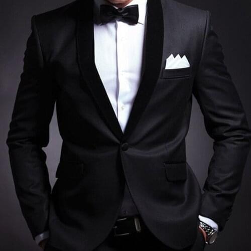 2021 Tailor-made Fashion Gentleman Black Men Suits Shawl Lapel Slim Fit Groomsmen Tuxedo For Wedding Dress Dinner Party Costume