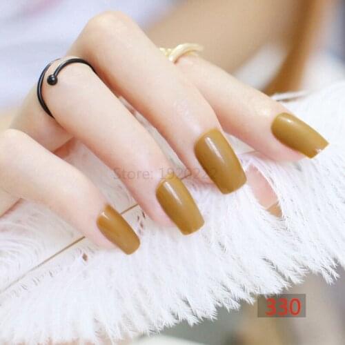 24pcs New explosion models fashion Long section Square head candy false nails decoration Coffee brown M 330