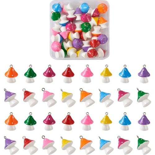 Pandahall 40pcs Opaque Cute Mushroom Resin Pendants 8 Color Mushroom Charms with Polka Dot for Kids Bracelets DIY Jewelry Making