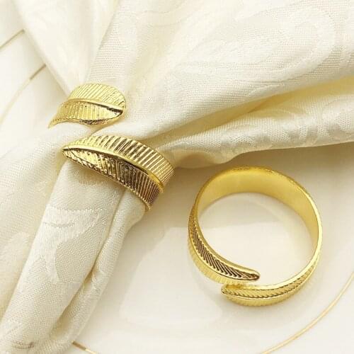 6pcs Upscale hotel golden leaf napkin buckle napkin ring napkin ring model room modern minimalist mouth cloth ring