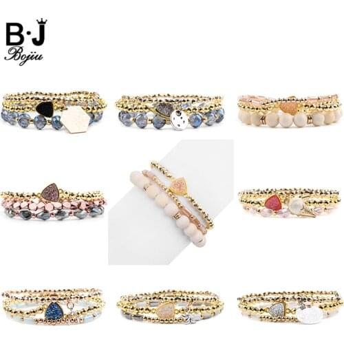 BOJIU 8 Styles Natural Druzy Charm Bracelets Boho Drusy Matte Glass Rose Gold Hematite Crystal Statement Bracelets Lady BCSET294