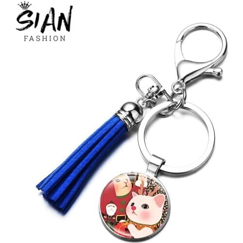 SIAN Sweet Cute Korea Cat Keychain Jetoy Choo Choo Cat Series Glass Gem Trinkets Color Tassel Key Ring for Women Kids Bag Charms