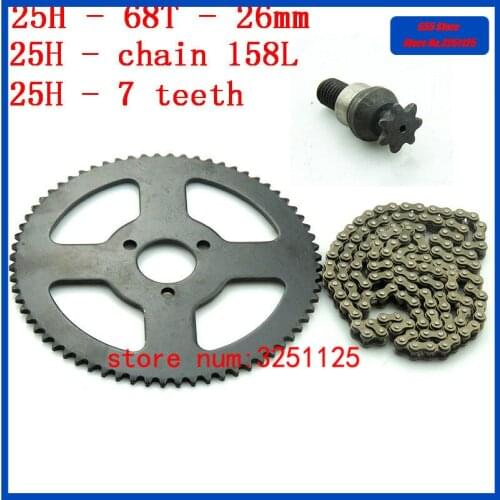 Motorcycle Chain 25H 158L with 68T tooth 26 mm rear sprocket 7T pinion For 47cc 49cc ATV Quad Mini Dirt Pocket Bikes Minimoto