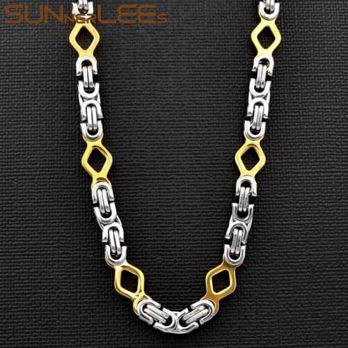 SUNNERLEES Jewelry Stainless Steel Necklace 6mm Geometric Byzantine Link Chain Silver Color Gold Plated Men Women SC112 N