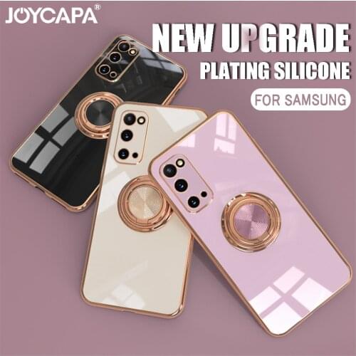 Luxury Soft Silicone Case For Samsung Galaxy A32 A52 A72 S21 S20 FE Ultra Note 10 20 Plus Plating Stand Metal Ring Holder Cover