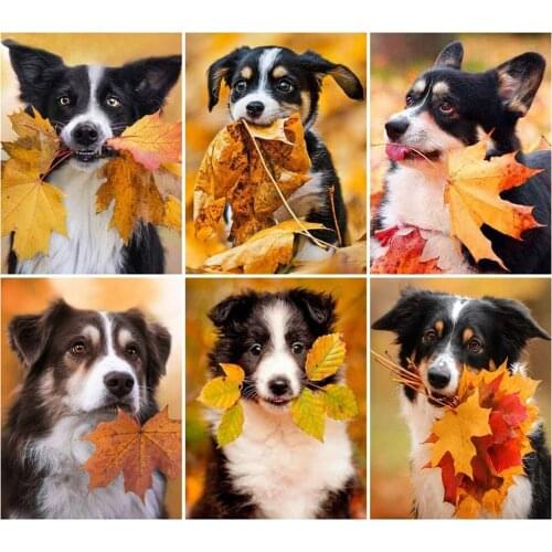 5D DIY Diamond Painting Autumn Leaf Fall Animal Dog Diamond Mosaic Stitch Interior Paintings Art Picture Handicraft Home Decor