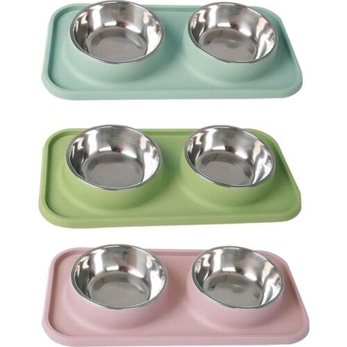 Double Dog Bowl Stainless Steel Pet Dog Feeder Bowl with No Spill Dog Food Bowl Non-Slip Silicone Mat For Puppy Small Medium Dog