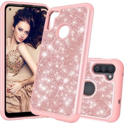Dual Layers Armor Shockproof Glitter Phone Case For Samsung Galaxy A11 M11 Cases Diamond Glitter Bling Phone Shell