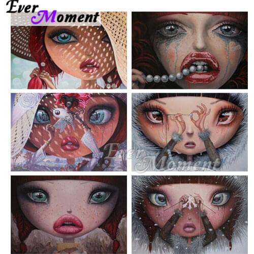 Ever Moment Diamond Painting Cry Big Eye Girl 5D DIY Full Square Resin Drill Handmade Embroidery Home Artwork Decoration ASF2150