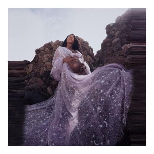 Sparkling Moon And Starts Tulle Maternity Gowns Robes For Photo Shoot Custom Made Long Sheer See Thru Women Pregnancy Dresse