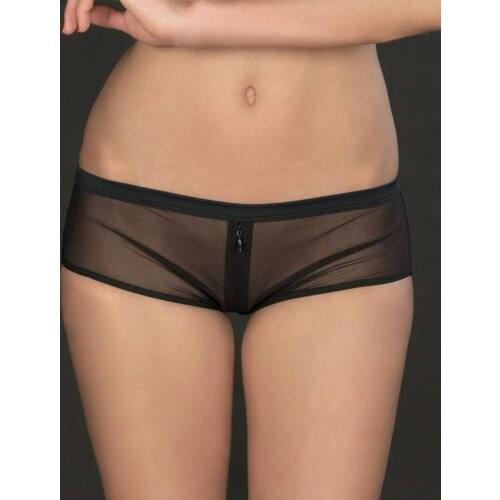 Hot Sexy New Women Underwear Black Transparent Mesh Low Waist Briefs Panties Zipper Front Hollow Out Erotic Underwear Intimates