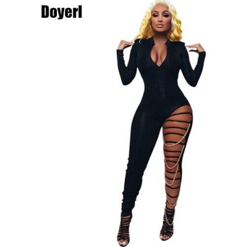 Clubwear Sexy Bodycon Jumpsuit Women Romper Party Club Rompers Womens Jumpsuit Hollow Out Chain Long Pants One Piece Jumpsuit