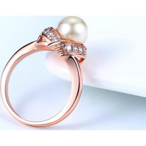 Fashion Brand Austrian Crystal Rose Gold Color Simulated Pearl Rings for Women Wedding Vintage New Jewelry DWR676