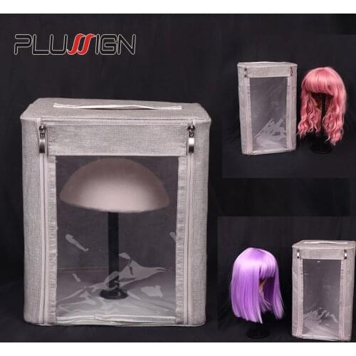 Plussign Anti -Dust Wig Box Wig Storage Bag Gray Fashion Non-Woven Fabric Box For Wigs Toupee Salon Display Wig Bags With Stand