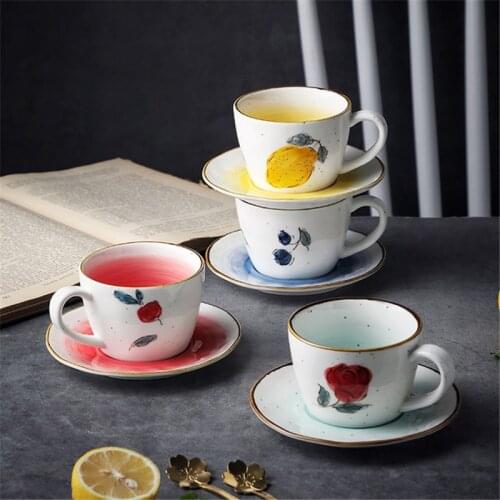 Creative Retro Hand-painted Lemon Ceramic Coffee Cup and Saucer Set Japanese Afternoon Tea Cup Porcelain Milk Cup Drinkware