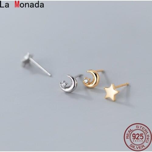 La Monada Star Moon Small Stud Earrings Minimalist 925 Sterling Silver Earrings For Women Girls Real Silver 925 Jewelry Earrings
