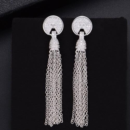 LARRAURI Luxury Link Chain Tassel Earrings Fashion Jewelry Trendy Full Mirco Paved Colorful Cubic Zircon CZ Wedding Drop Earring