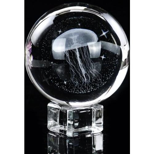 60MM Laser Engrave Jellyfish Crystal Ball Paperweight Center 3D Miniature Model Sphere Crystal Ball Home Decor Collection Crafts