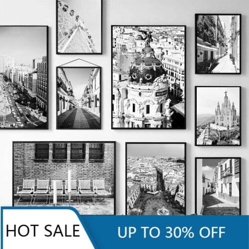 Madrid Spain Wall Art Canvas Painting Posters Prints Street Scenery Wall Decor Picture for Living Room Aesthetic Home Decoration