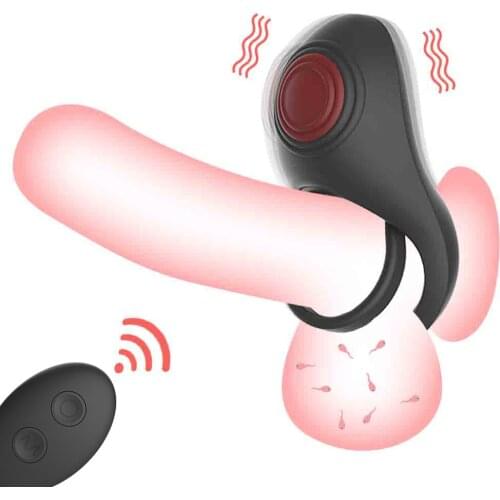 Male Double Penis Ring Vibrator Delay Ejaculation Cock Ring Penis Scrotum Clitoris Massage Vibrator Remote Sex Toys for Couples