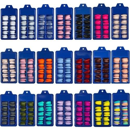 100Pcs Candy Colors Long Ballerina Fake Nails Natural Coffin Press on False Nail Art Tips ABS Full Cover Nail Decor Manicure