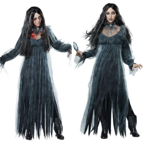 New Cosplay Halloween Women Death Hell Witch Devil Vampire Uniform Black Long Dress Party Carnival Masquerade Cosplay Dress