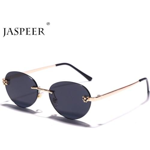 JASPEER Retro Rimless Oval Sunglasses Women Luxury Brand Designer Gradient Shades Men Sun Glasses UV400 Vintage Eyewear Gafas
