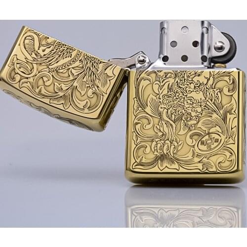 Original ZORRO Lighter Pure Copper Fine Carving Lucky Grass Brave Troops Pattern Kerosene Gasoline Lighter Men Gift