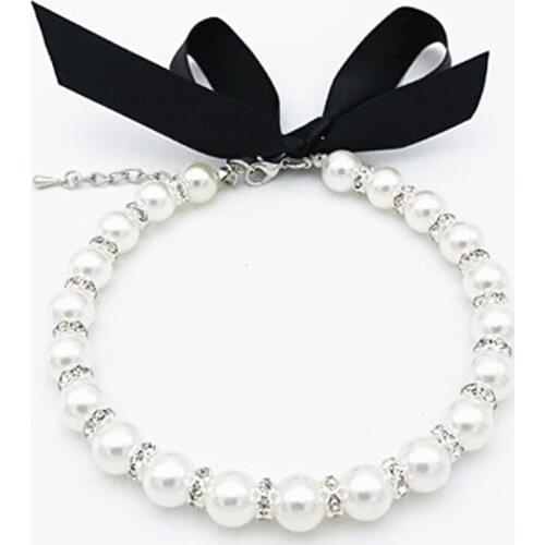 Pet Dog Pearls Necklace Collar Jewelry Bling Rhinestones Puppy Cat Wedding Collar Jewelry Accessories for Female Dogs Cats Pets