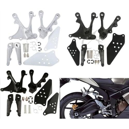 Motorcycle Front Footrest Foot Pegs Brackets For KAWASAKI NINJA ZX6R ZX636 2005-2008 2007 2006 Black/Silver/Matte Black