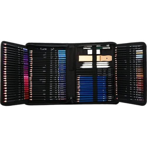 145-Piece Professional Oil Colored Pencils and Sketch Set Charcoal Graphite Pencil Eraser Extender Draw Paper Carrying Bag Art